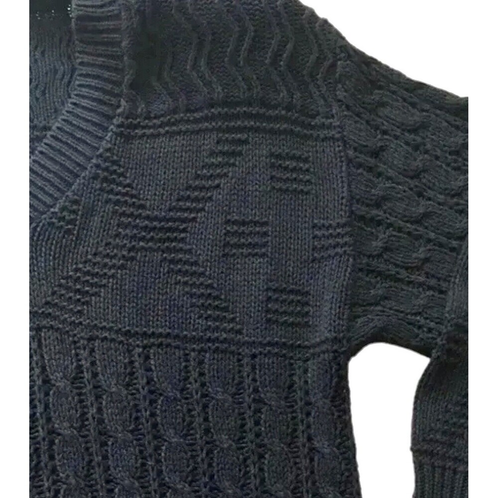 Vintage Oversize Cable Knit Sweater Courtney Rhodes Small S Navy Shoulder Pads